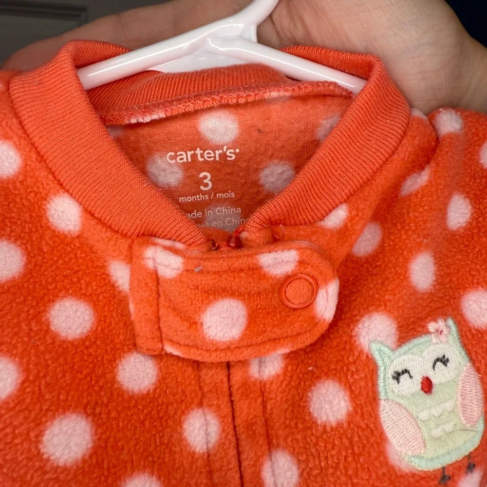 Carter's Polka Dot Fleece‎ Footed Pajamas Sleepsuit Owl Size 3 Months